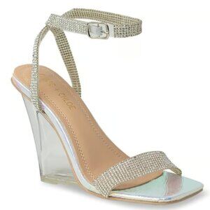 Chase + Chloe Embellished Clear Wedge Sandal Hologram Silver Size 8
